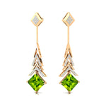 Inverted Princess Cut Peridot Drop Earrings with Diamonds - GeumJewels