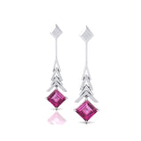 Inverted Princess Cut Pink Sapphire Drop Earrings with Diamonds - GeumJewels