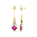 Inverted Princess Cut Pink Sapphire Drop Earrings with Diamonds - GeumJewels