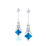 Inverted Princess Cut Swiss Blue Topaz Drop Earrings with Diamonds - GeumJewels