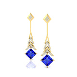Inverted Princess Cut Tanzanite Drop Earrings with Diamonds - GeumJewels