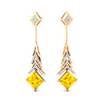 Inverted Princess Cut Yellow Sapphire Drop Earrings with Diamonds - GeumJewels