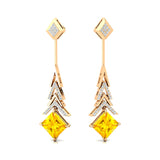 Inverted Princess Cut Yellow Sapphire Drop Earrings with Diamonds - GeumJewels