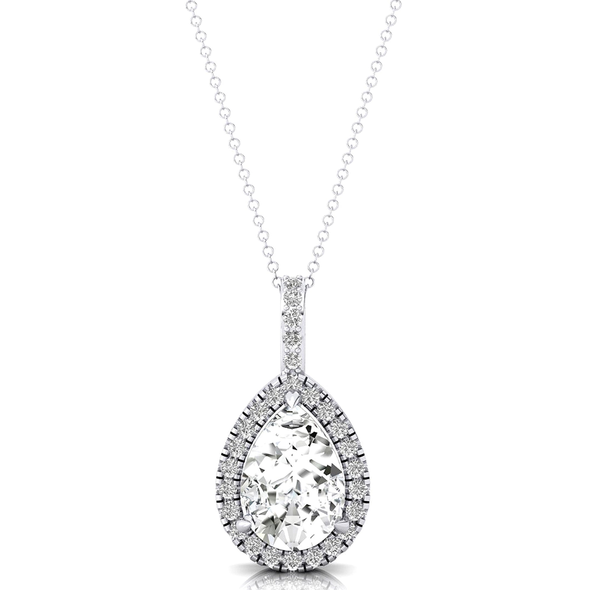 Lab Diamond Teardrop Pendant with Diamond Halo - GeumJewels