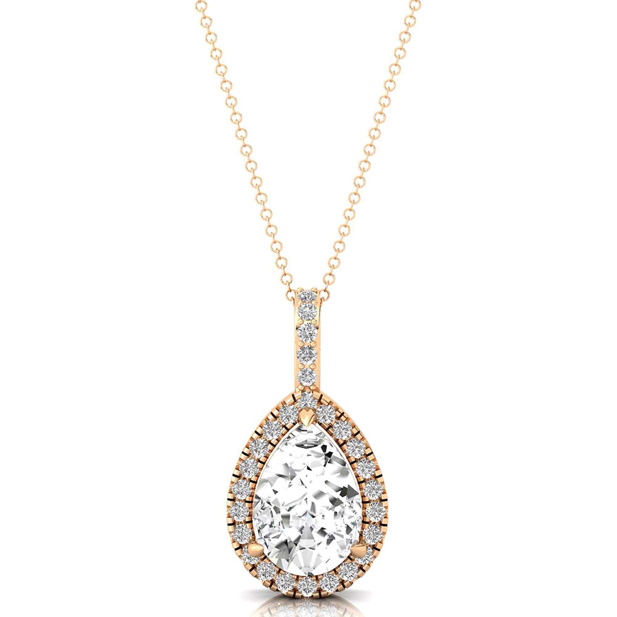 Lab Diamond Teardrop Pendant with Diamond Halo - GeumJewels