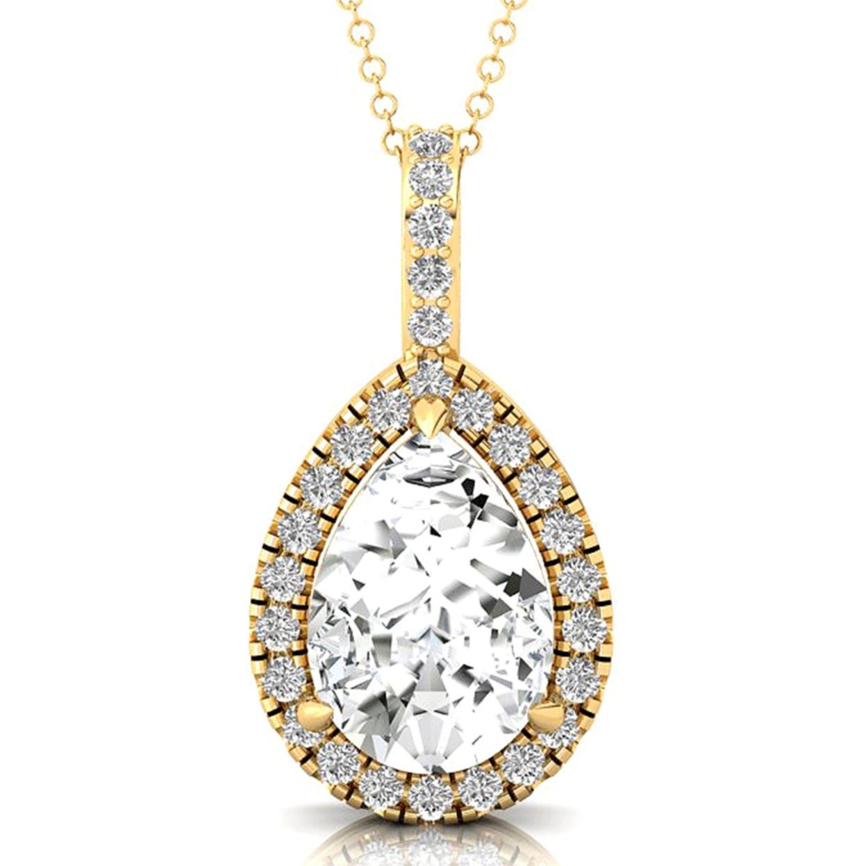 Lab Diamond Teardrop Pendant with Diamond Halo - GeumJewels