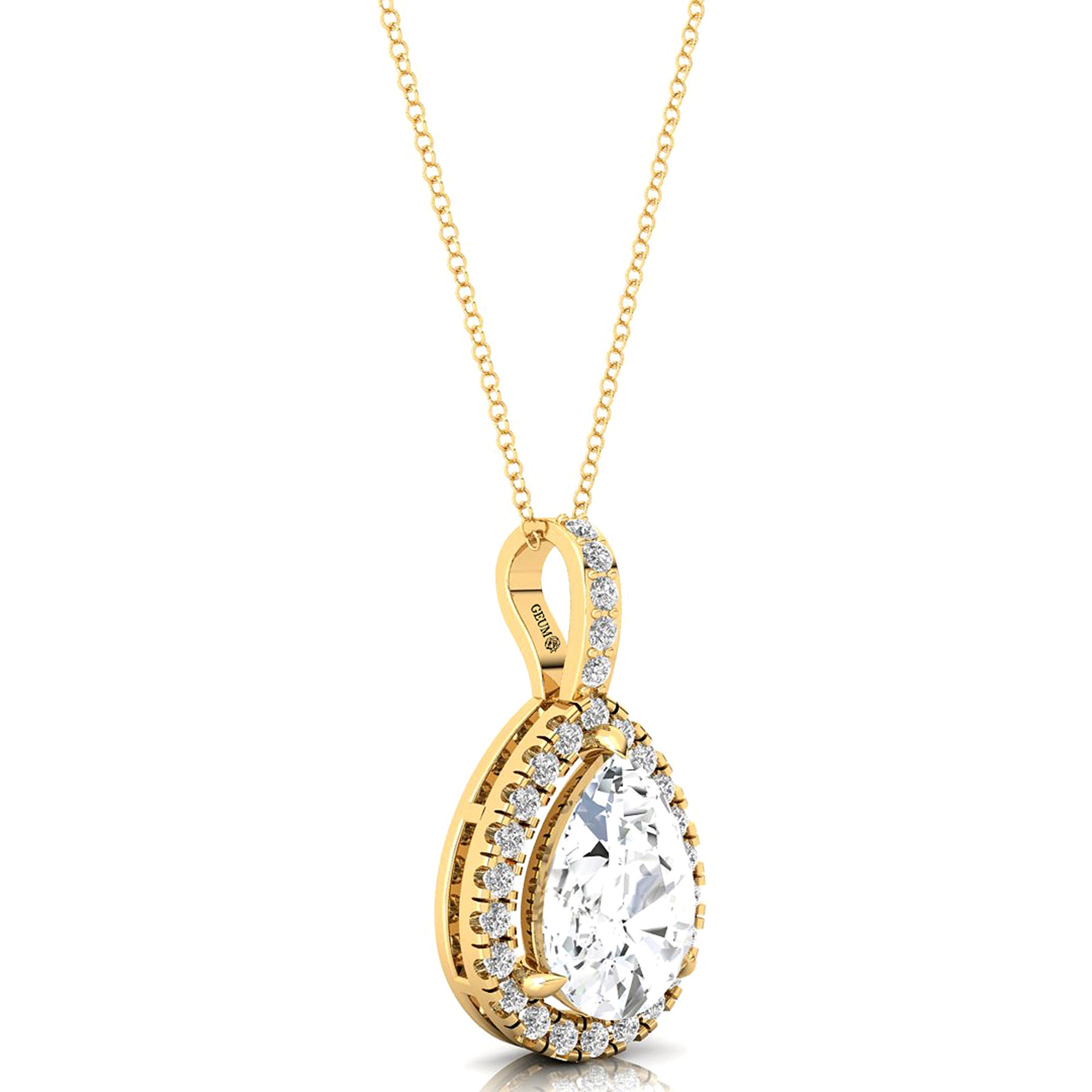 Lab Diamond Teardrop Pendant with Diamond Halo - GeumJewels