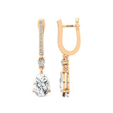 Lever Back Diamond Drop Earrings with Pear Cut Lab Diamond - GeumJewels