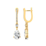 Lever Back Diamond Drop Earrings with Pear Cut Lab Diamond - GeumJewels