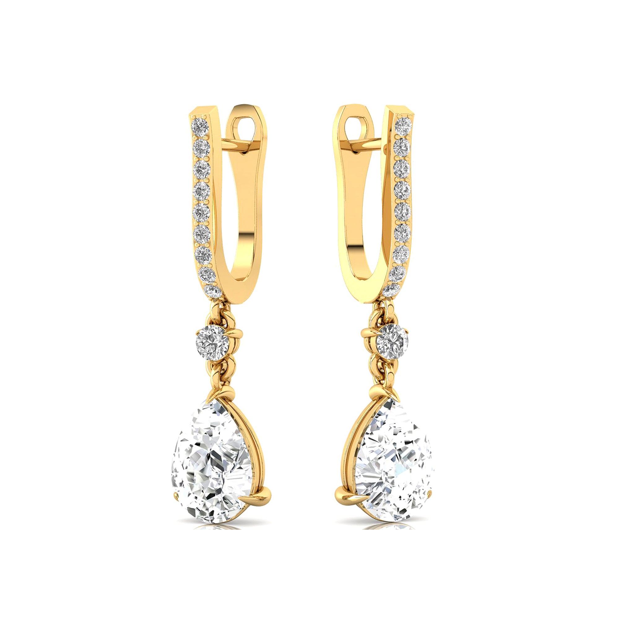 Lever Back Diamond Drop Earrings with Pear Cut Lab Diamond - GeumJewels