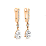 Lever Back Diamond Drop Earrings with Pear Cut Lab Diamond - GeumJewels