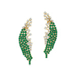 Nature Inspired Feather Shaped Cocktail Emerald Earrings with Diamond Accents - GeumJewels