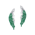 Nature Inspired Feather Shaped Cocktail Emerald Earrings with Diamond Accents - GeumJewels