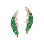 Nature Inspired Feather Shaped Cocktail Emerald Earrings with Diamond Accents - GeumJewels