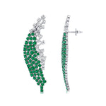 Nature Inspired Feather Shaped Cocktail Emerald Earrings with Diamond Accents - GeumJewels