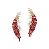 Nature Inspired Feather Shaped Cocktail Ruby Earrings with Diamond Accents - GeumJewels
