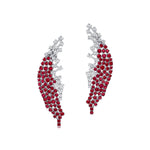 Nature Inspired Feather Shaped Cocktail Ruby Earrings with Diamond Accents - GeumJewels