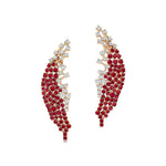 Nature Inspired Feather Shaped Cocktail Ruby Earrings with Diamond Accents - GeumJewels