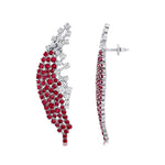 Nature Inspired Feather Shaped Cocktail Ruby Earrings with Diamond Accents - GeumJewels