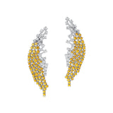 Nature Inspired Feather Shaped Cocktail Yellow Sapphire Earrings with Diamond Accents - GeumJewels