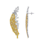 Nature Inspired Feather Shaped Cocktail Yellow Sapphire Earrings with Diamond Accents - GeumJewels