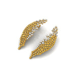 Nature Inspired Feather Shaped Cocktail Yellow Sapphire Earrings with Diamond Accents - GeumJewels