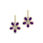 Pear Shaped Amethyst Flower Diamond Leverback Earrings - GeumJewels