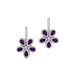 Pear Shaped Amethyst Flower Diamond Leverback Earrings - GeumJewels