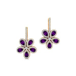 Pear Shaped Amethyst Flower Diamond Leverback Earrings - GeumJewels