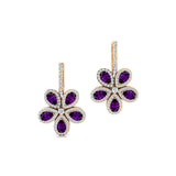 Pear Shaped Amethyst Flower Diamond Leverback Earrings - GeumJewels