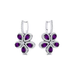 Pear Shaped Amethyst Flower Diamond Leverback Earrings - GeumJewels