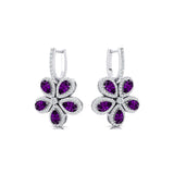 Pear Shaped Amethyst Flower Diamond Leverback Earrings - GeumJewels