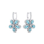 Pear Shaped Aquamarine Flower Diamond Leverback Earrings - GeumJewels
