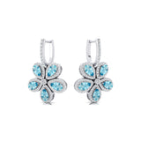 Pear Shaped Aquamarine Flower Diamond Leverback Earrings - GeumJewels