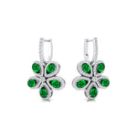 Pear Shaped Emerald Flower Diamond Leverback Earrings - GeumJewels