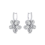 Pear Shaped Lab Diamond Flower Diamond Leverback Earrings - GeumJewels
