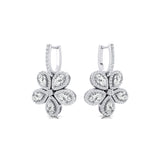 Pear Shaped Lab Diamond Flower Diamond Leverback Earrings - GeumJewels