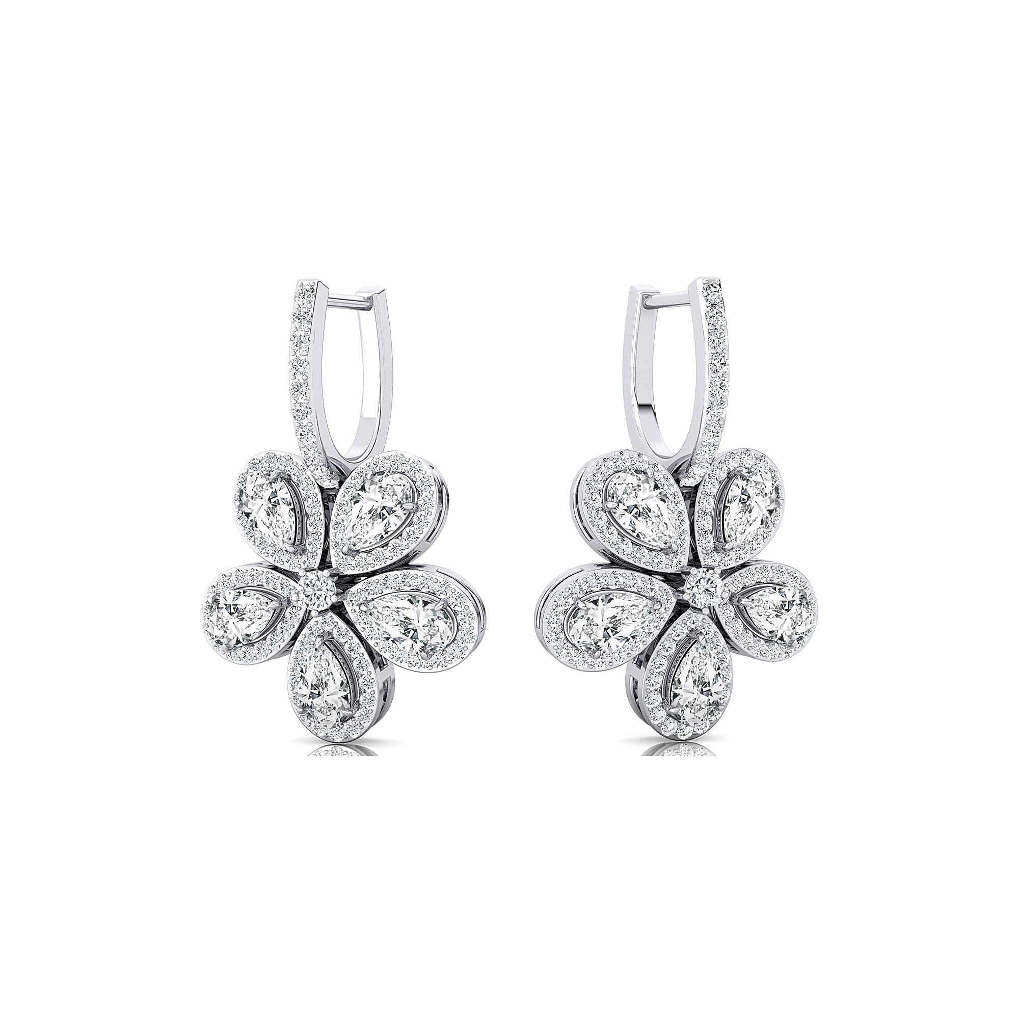 Pear Shaped Lab Diamond Flower Diamond Leverback Earrings - GeumJewels