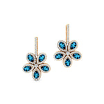 Pear Shaped London Blue Topaz Flower Diamond Leverback Earrings - GeumJewels