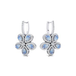 Pear Shaped Moonstone Flower Diamond Leverback Earrings - GeumJewels
