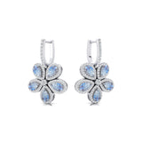 Pear Shaped Moonstone Flower Diamond Leverback Earrings - GeumJewels