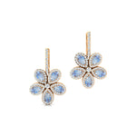 Pear Shaped Moonstone Flower Diamond Leverback Earrings - GeumJewels
