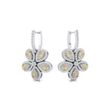 Pear Shaped Opal Flower Diamond Leverback Earrings - GeumJewels