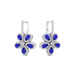 Pear Shaped Tanzanite Flower Diamond Leverback Earrings - GeumJewels