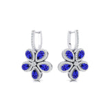 Pear Shaped Tanzanite Flower Diamond Leverback Earrings - GeumJewels