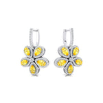 Pear Shaped Yellow Sapphire Flower Diamond Leverback Earrings - GeumJewels