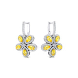 Pear Shaped Yellow Sapphire Flower Diamond Leverback Earrings - GeumJewels