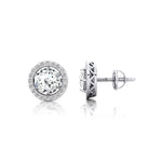 Round Solitaire Lab Diamond Halo Diamond Stud Earrings - GeumJewels