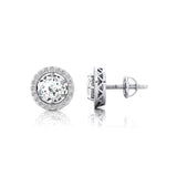Round Solitaire Lab Diamond Halo Diamond Stud Earrings - GeumJewels