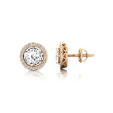 Round Solitaire Lab Diamond Halo Diamond Stud Earrings - GeumJewels